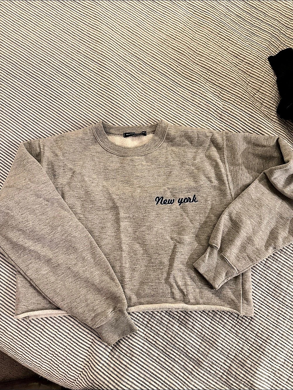 Brandy Melville New York Embroidered Cropped Crewneck Sweatshirt